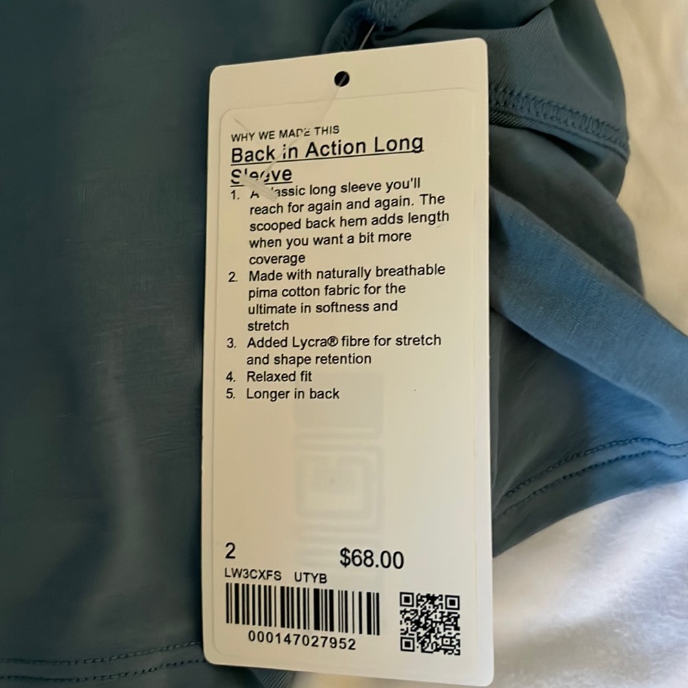 Lululemon Back in action long sleeve size 2 in utility blue